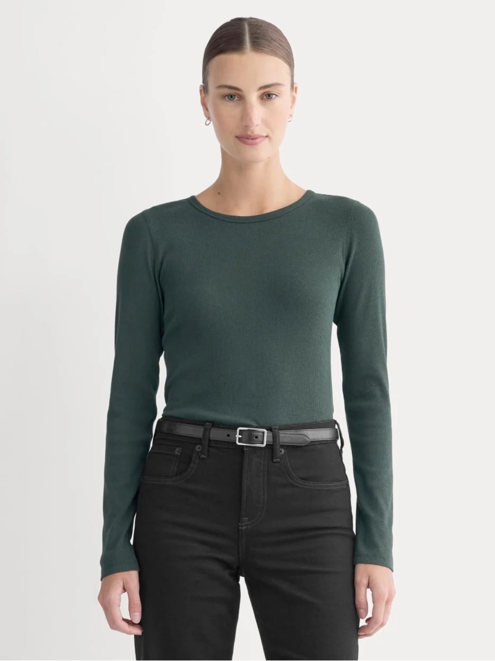 Everlane The Luxe Rib Long-Sleeve Crew Size M NWOT Heathered Dark Sea